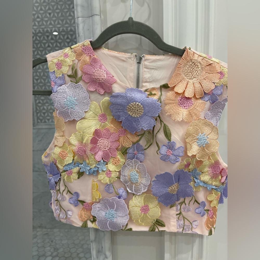 Floral Embroidered Sleeveless Top & Skirt set
